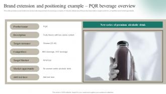 Brand Extension And Positioning Example PQR Beverage Overview Positioning A Brand Extension