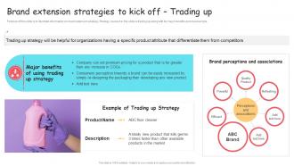 Brand Extension Strategies To Kick Off Trading Up Ppt Icons