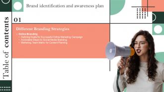 Brand Identification And Awareness Plan Table Of Contents Ppt Slides Ideas