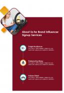 Brand Influencer Signup Services For About Us One Pager Sample Example Document