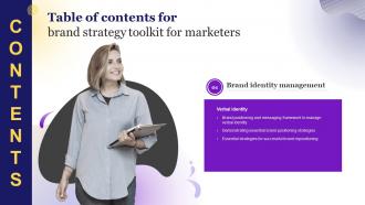 Brand Strategy Toolkit For Marketers Table Of Contents Ppt Slides Diagrams
