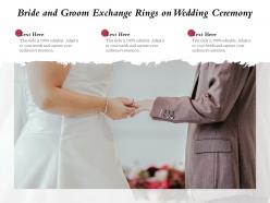 Bride and groom exchange rings on wedding ceremony