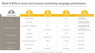 Brief Of Kpis To Track And Measure Marketing Campaign Performance