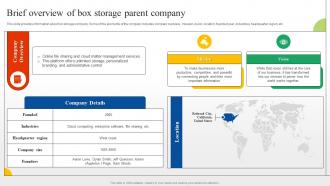 Brief Overview Of Box Storage Parent Company Box Cloud SaaS Platform Implementation Guide CL SS