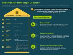Brief overview of the target company investment banking collection ppt slides
