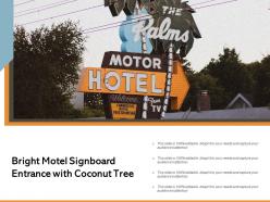Bright motel signboard entrance with coconut tree