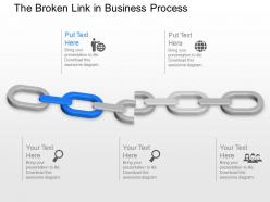 Broken links with business icons powerpoint template slide