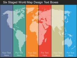 Bs six staged world map design text boxes flat powerpoint design
