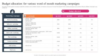Budget Allocation For Various Word Of Mouth Effective WOM Strategies MKT SS V