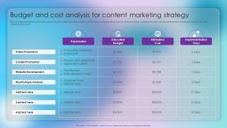 Budget And Cost Analysis For Content Strategic Approach Of Content Marketing