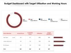 Budget dashboard with target utilization and working hours
