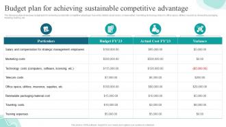 Budget Plan For Achieving Sustainable Strategies For Gaining And Sustaining Competitive Advantage