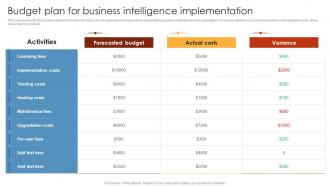 Budget Plan For Business Intelligence Implementation HR Analytics Tools Application
