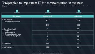 Budget Plan To Implement IT For Communication In Business