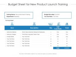 Budget sheet for new product launch training