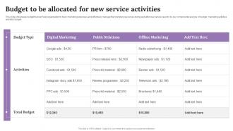 Budget To Be Allocated For New Service Activities Improving Customer Outreach During New Service Launch