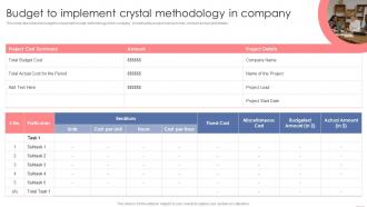 Budget To Implement Crystal Methodology In Company Agile Crystal Methodology IT