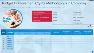 Budget To Implement Crystal Methodology In Company Ppt Sample