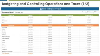 Budgeting and controlling operations and taxes budget business management