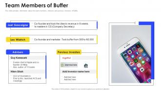 Buffer investor funding elevator team members of buffer ppt slides show