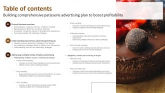 Building Comprehensive Patisserie Advertising Plan To Boost Profitability Complete Deck MKT CD V Compatible Colorful