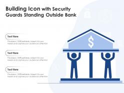 Building icon with security guards standing outside bank