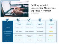 Building material construction maintenance expenses worksheet
