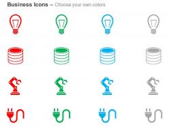 Bulb database robotic arm electrical plug ppt icons graphics