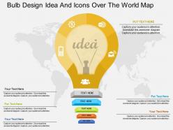 Bulb design idea and icons over the world map ppt presentation slides