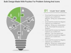 Bulb design made with puzzles for problem solving and icons flat powerpoint design