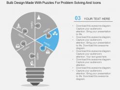 Bulb design made with puzzles for problem solving and icons flat powerpoint design