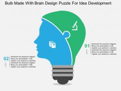 Bulb made with brain design puzzle for idea development flat powerpoint design