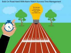 Bulb on road hand with alarm watch success time management flat powerpoint design