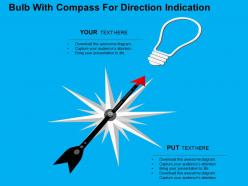 Bulb with compass for direction indication flat powerpoint design