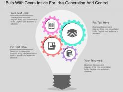 Bulb with gears inside for idea generation and control flat powerpoint design
