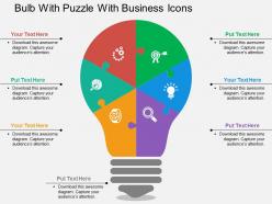 Bulb with puzzle with business icons flat powerpoint design