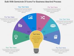 Bulb with semicircle of icons for business idea and process flat powerpoint design
