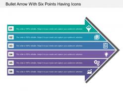 Bullet arrow with six points having icons