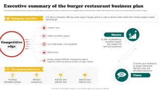 Burger Business Plan Executive Summary Of The Burger Restaurant Business Plan BP SS