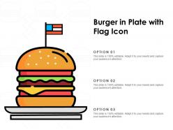 Burger in plate with flag icon