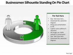 Busines men silhouettes standing on pie char powerpoint slides templates