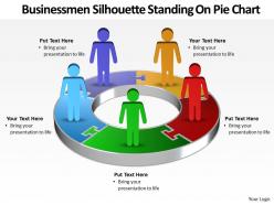Busines men silhouettes standing on pie chart powerpoint templates 5