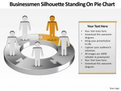 Busines men silhouettes standing on pie chart powerpoint templates 5