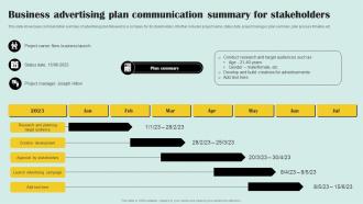 Business Advertising Plan Communication Summary For Stakeholders