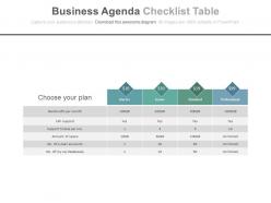 Business agenda checklist table infographics powerpoint slides