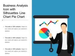 Business analysis icon with silhouettes line chart pie chart