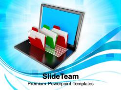 Business and strategy templates folder structure with laptop ppt slides powerpoint