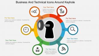 Business and technical icons around keyhole flat powerpoint design