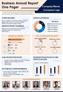 Business Annual Report One Pager Presentation Report Infographic Ppt Pdf Document