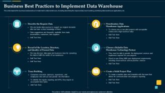 Business Best Practices To Implement Data Warehouse Business Intelligence Solution